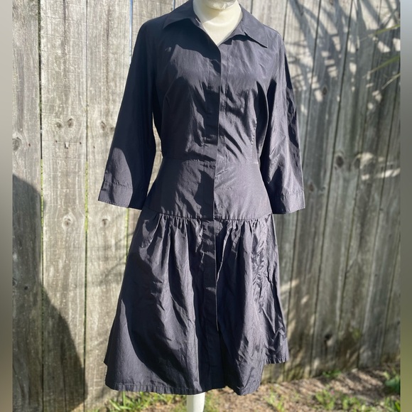 MaxMara Dark Navy Blue 3/4 Sleeve Silk Dress Size 8 - Picture 1 of 12